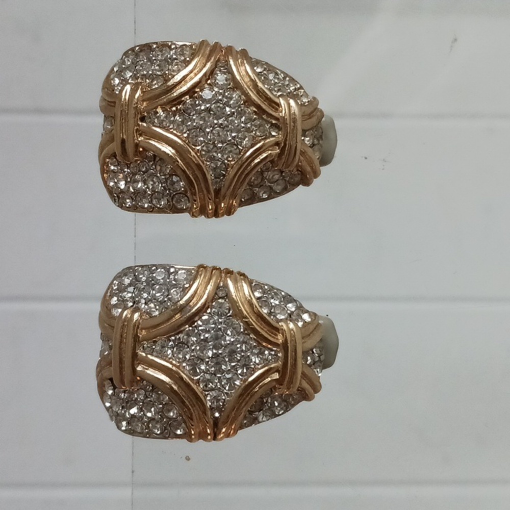 Ciner Lg Gold Rhinestone Clip Earrings.